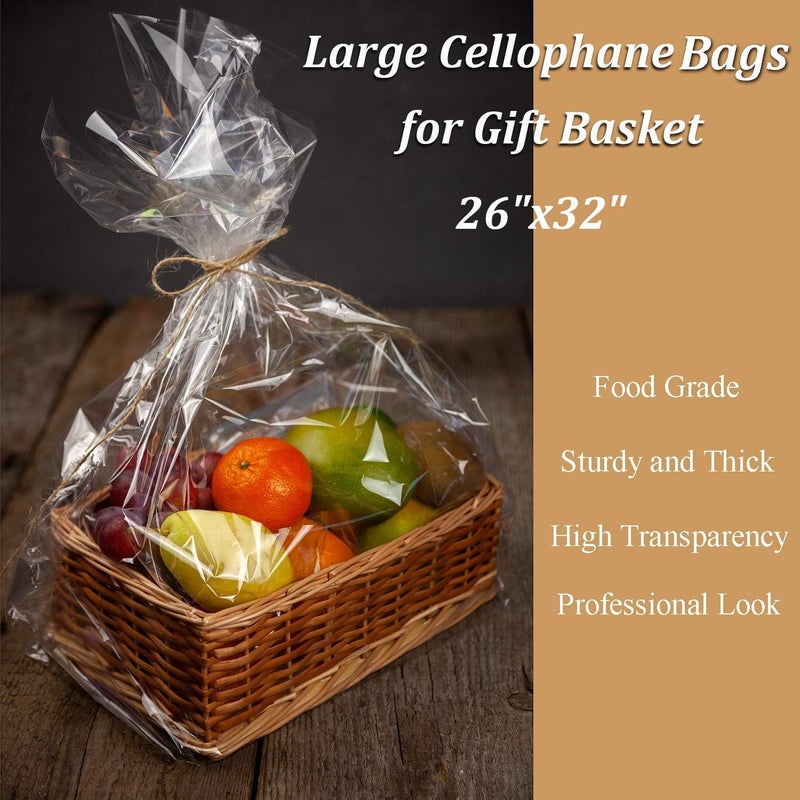 Morepack Large Cellophane Bags,26x32 Inch Big Clear Basket Bags 10 Pieces Cellophane/Cello Wrap for Gift Baskets - Image 4